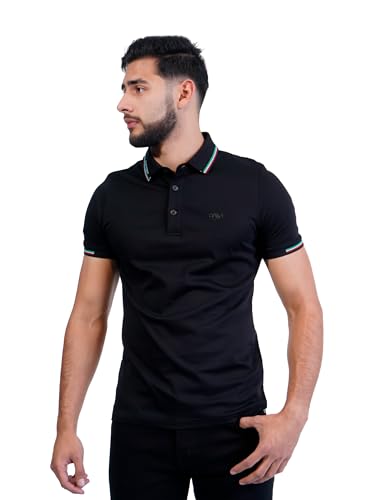 PAVI ITALY Men's Black Polo Shirt Plain Cloth 05-3072N (US, Alpha, Small, Regular, Regular, Black)